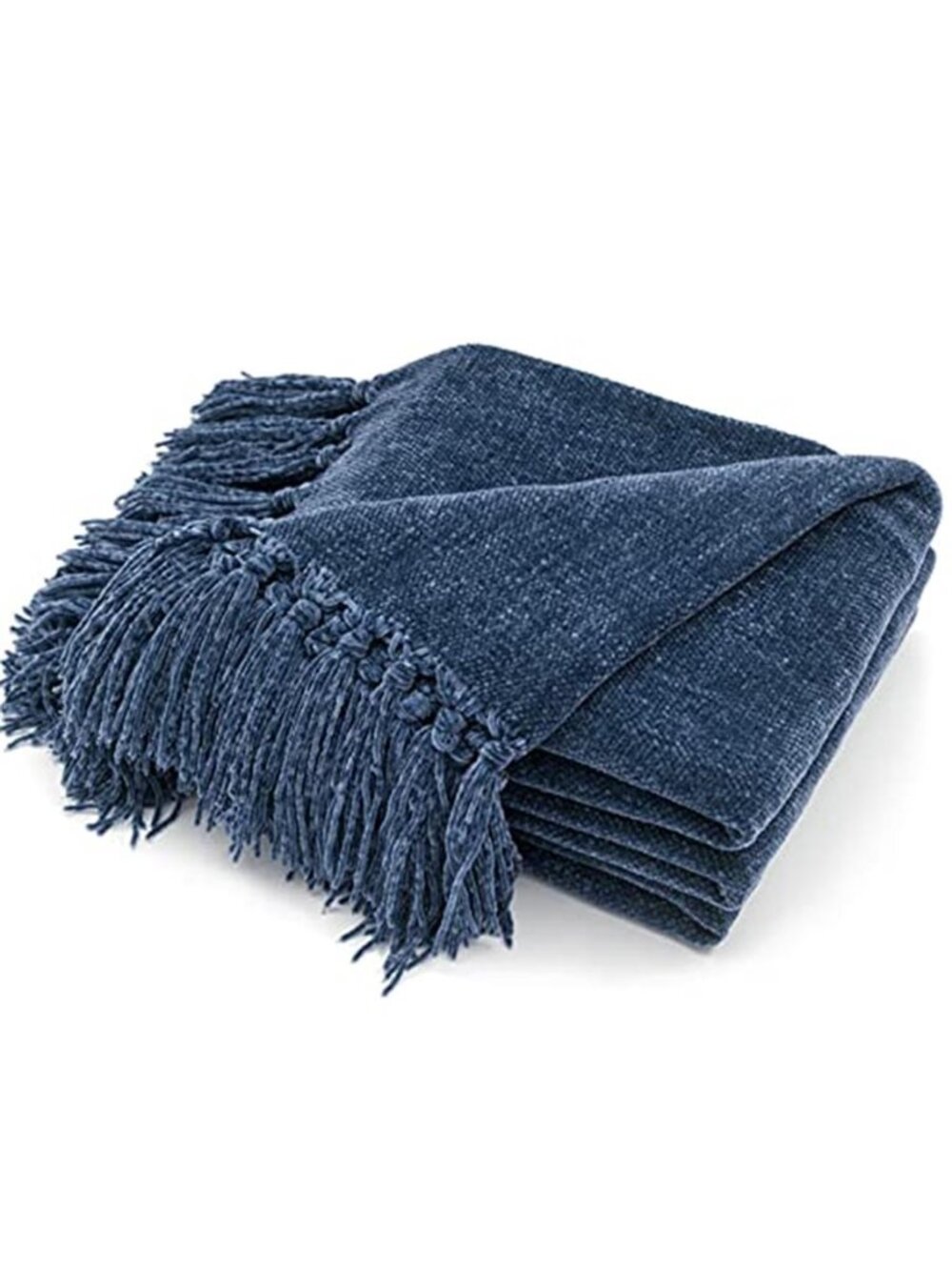 Blue Chenille Throw Blanket Fringe Tassel Couch Sofa Bed Soft Cozy 60x80